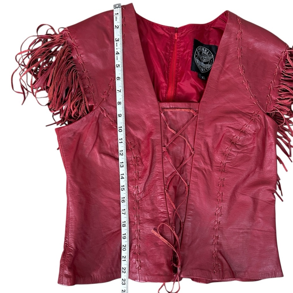 REBEL SPIRIT Red Leather Top Fringe Sleeves Size XL - Picture 7 of 7